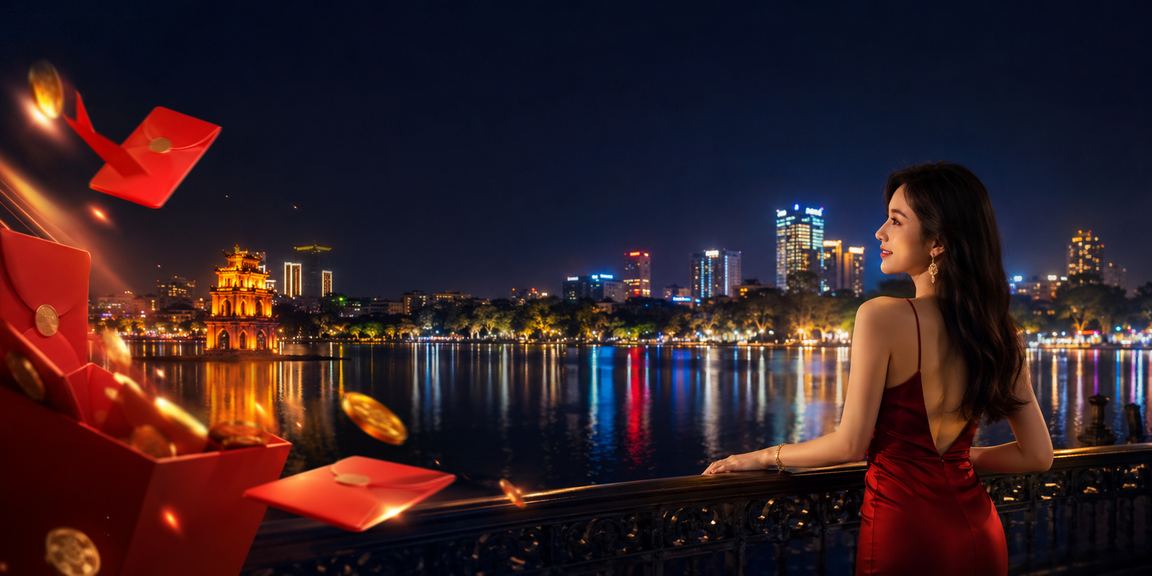 Cô gái Hà Nội cầm phong bao đỏ may mắn tại sự kiện casino trực tuyến đêm hội